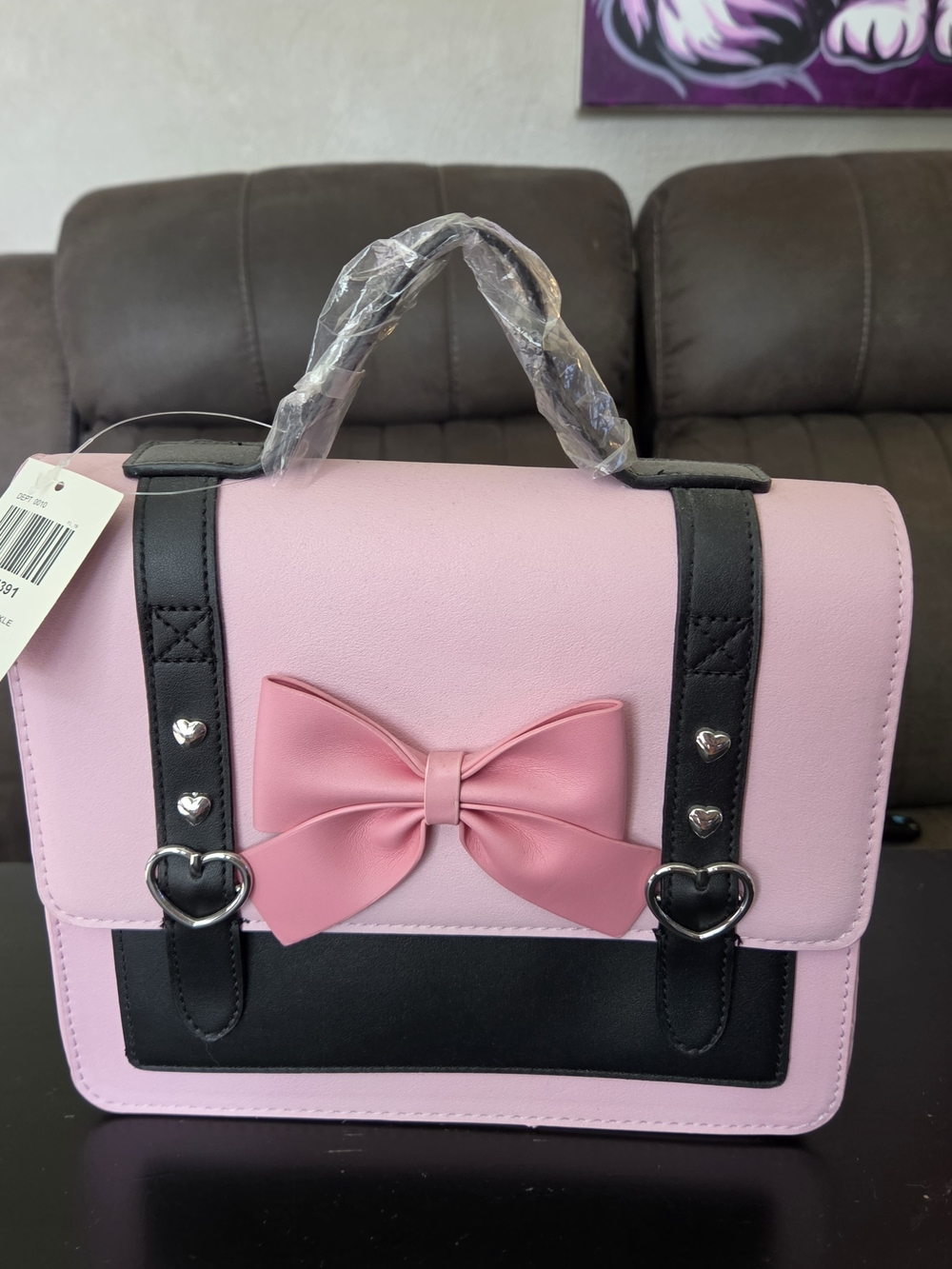 Pink & Black Heart Buckle Crossbody Bag from Hot Topic